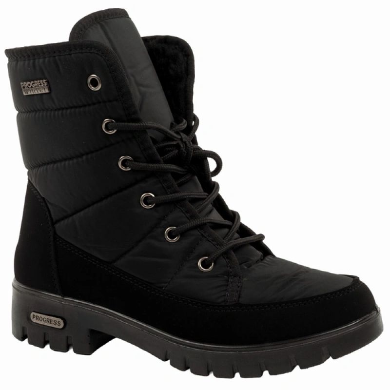 Progress Women’s Winter Boots, Black Insulated Snow Boots with Sheepskin Lining