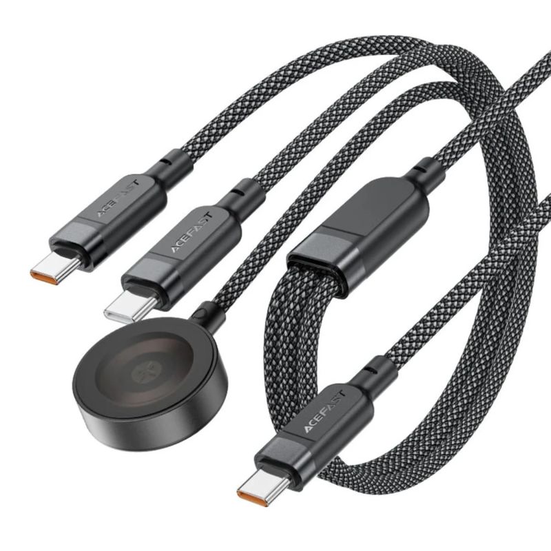 Acefast C6-11 USB-C 3in1 Cable - 2x USB-C / Qi 480Mb/s 100W 1.2m - black