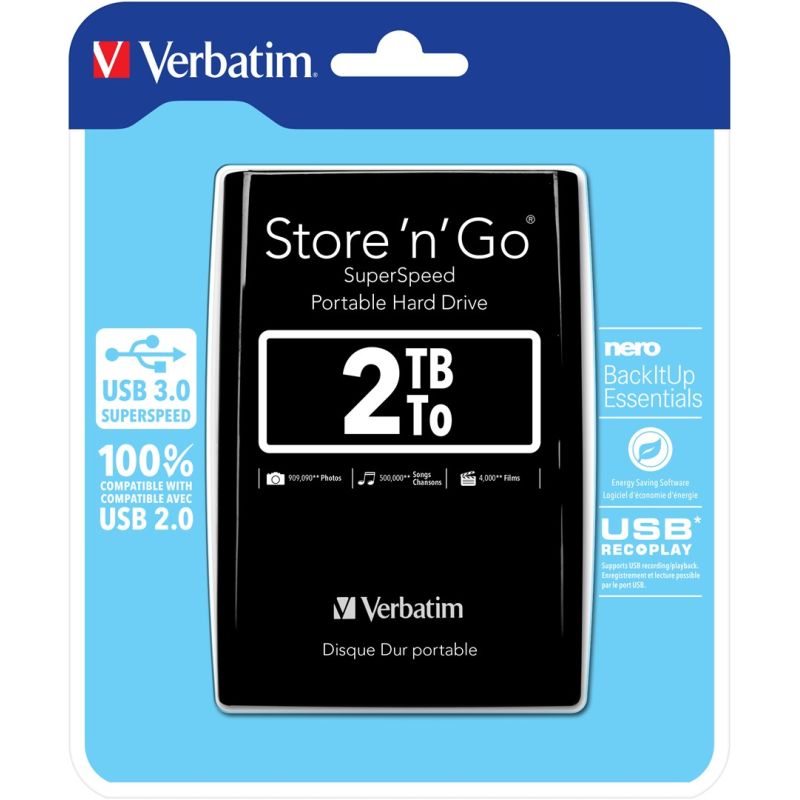 Verbatim 53177 External Hard Drive (2TB; 2.5"; USB 3.0; 5400rpm; Black)