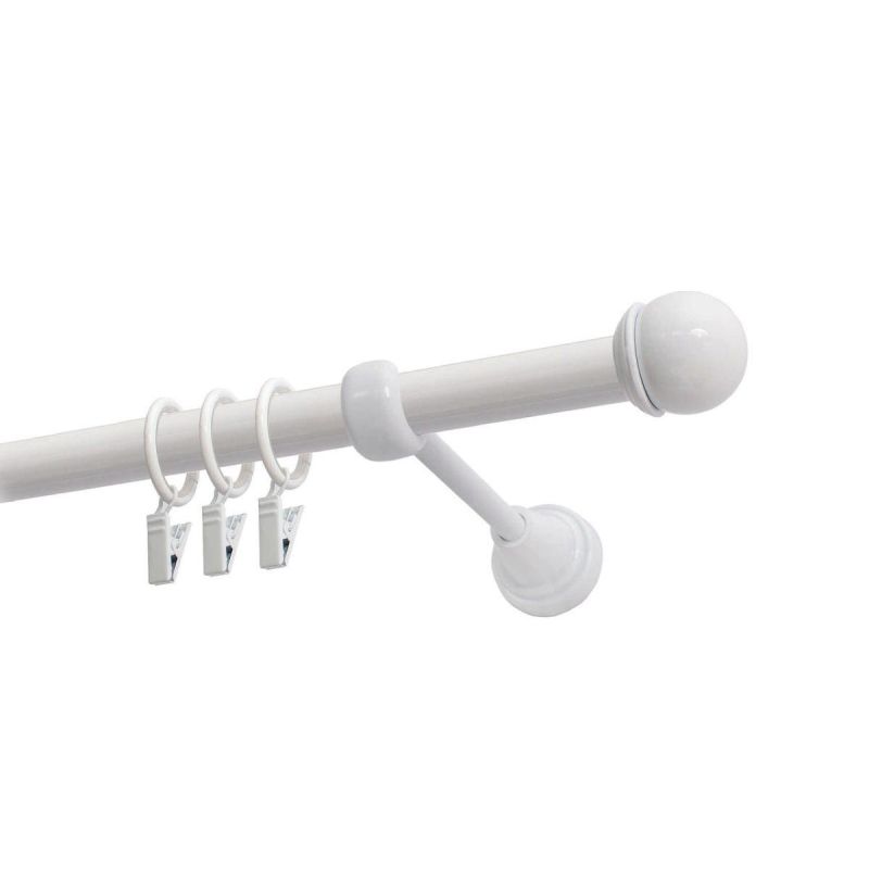 Single Curtain Pole Ø 19 mm, White, 240 cm, MAX Finial with Rings, KOWALSKI