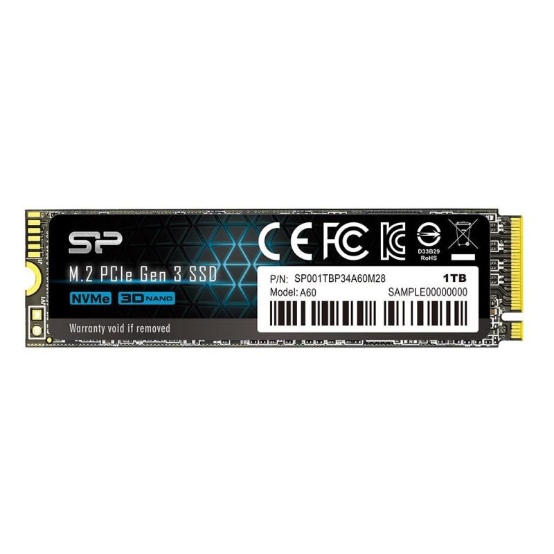 Silicon Power A60 1TB M.2 PCIe NVMe Gen3x4 TLC SSD 2200/1600 MB/s (SP001TBP34A60M28)
