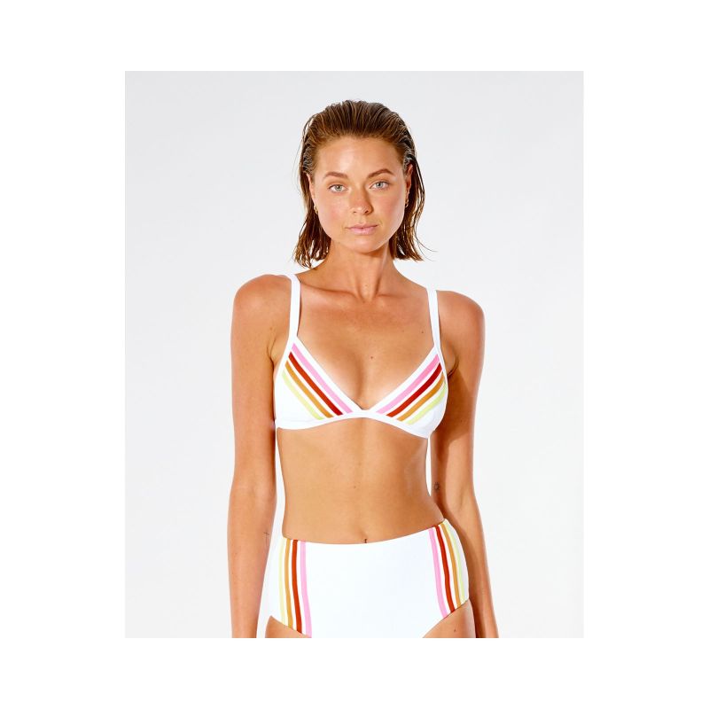 RIP CURL Wave Shapers Stripe Banded Tri Bikini Top – White