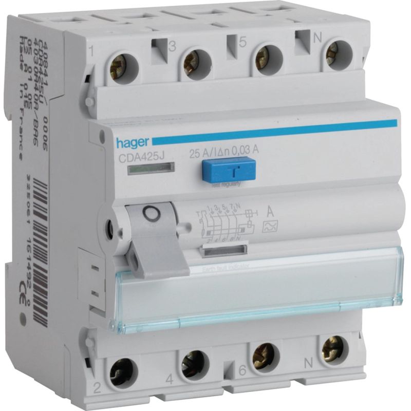 CDA425J 25A/ 30MA/A DIFFERENTIAL CIRCUIT BREAKER 25A 4P 4M 30MA A 6KA