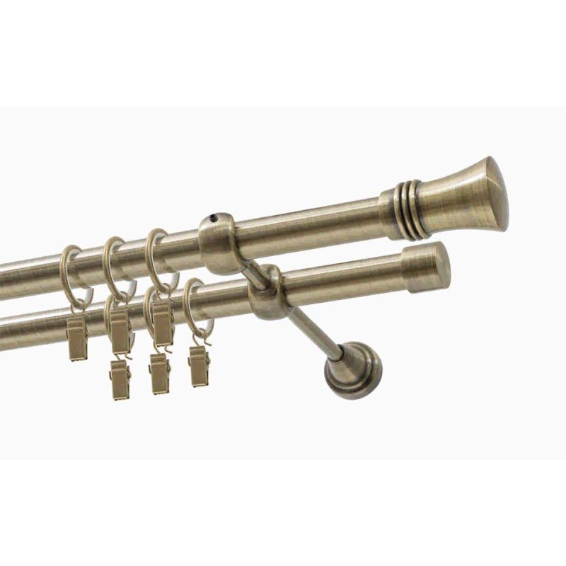 Double Curtain Rod Ø 19 mm Antique Brass 320 cm Capri with Rings KOWALSKI