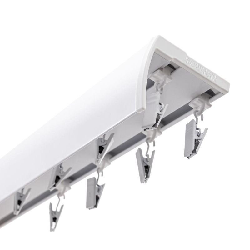 DOUBLE CEILING TRACK WITH COVER, GLIDERS AND CURTAIN HOOKS, 500 CM, ALUMINIUM, WHITE, KOWALSKI