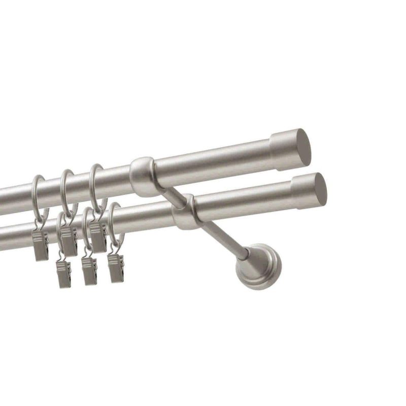 Double Curtain Rod Ø 19 mm Satin Chrome 400 cm LUNA with Rings KOWALSKI