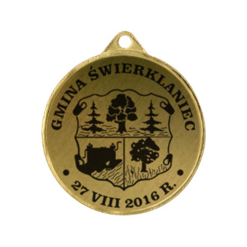 Metal medal with engraving on laminate