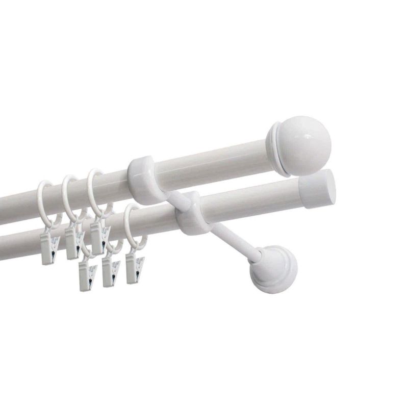 Double Curtain Pole Ø 19 mm, White, 240 cm, MAX Knob, with Rings, KOWALSKI