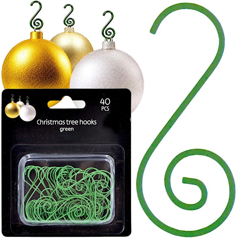 METAL HOOKS FOR CHRISTMAS BAUBLES 40 PCS GREEN