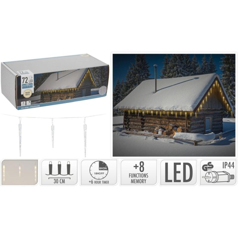 LAMPS LIGHT CURTAIN ICICULARS OUTDOOR 72 LED WARM WHITE TIMER