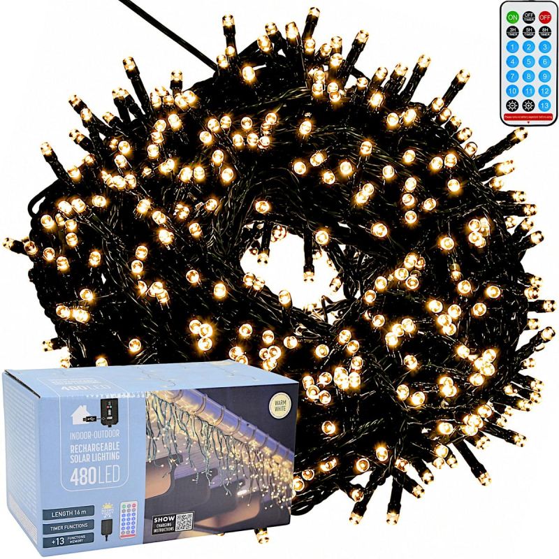SOLAR STRING LIGHTS 480 LED 13 FUNCTIONS USB WARM WHITE