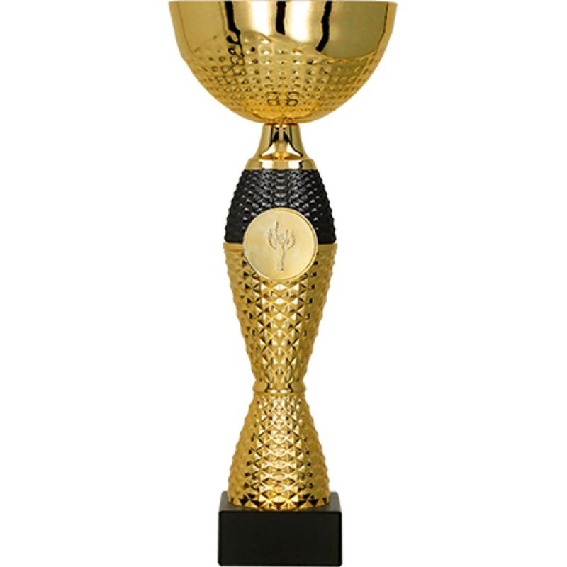 Gold and black metal cup