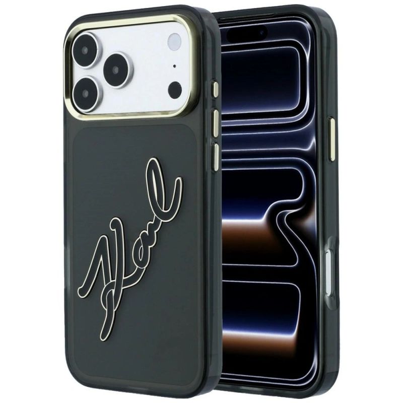 Karl Lagerfeld IML Big Signature Resin Metal Frame Case for iPhone 18 Pro Max / 17 Pro Max - Black