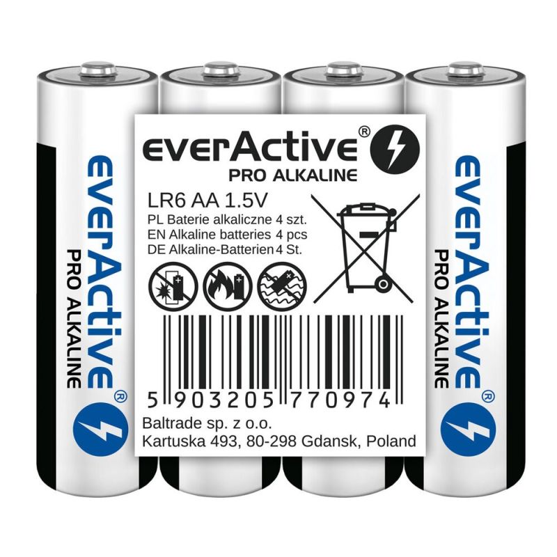 EVERACTIVE PRO ALKALINE BATTERIES AA, LR6, SHRINK 4 PCS, 1250 mAh, HIGH PERFORMANCE, LR6PRO4T
