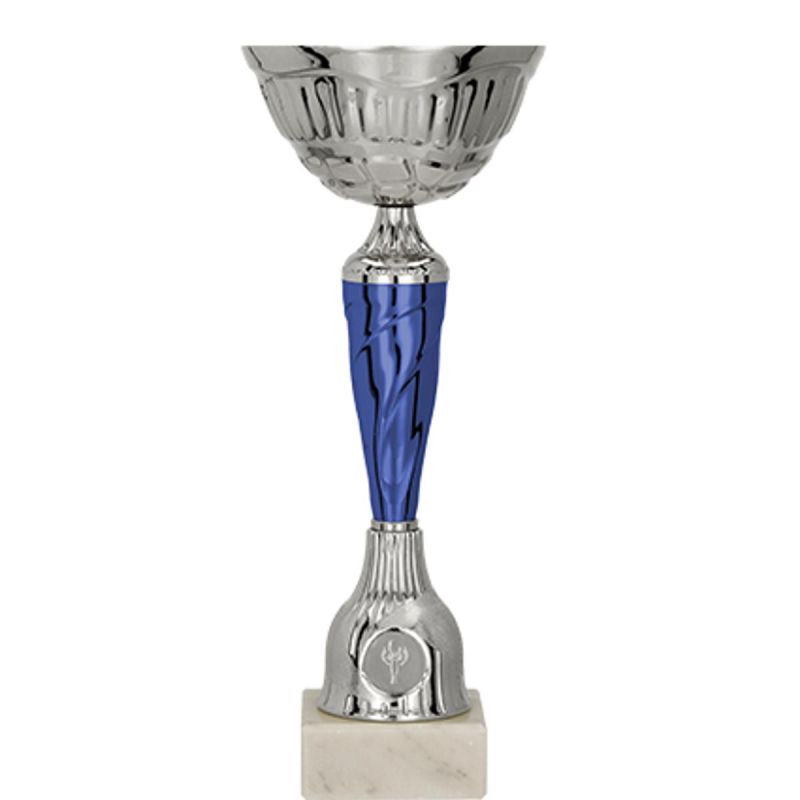 Silver and blue metal cup