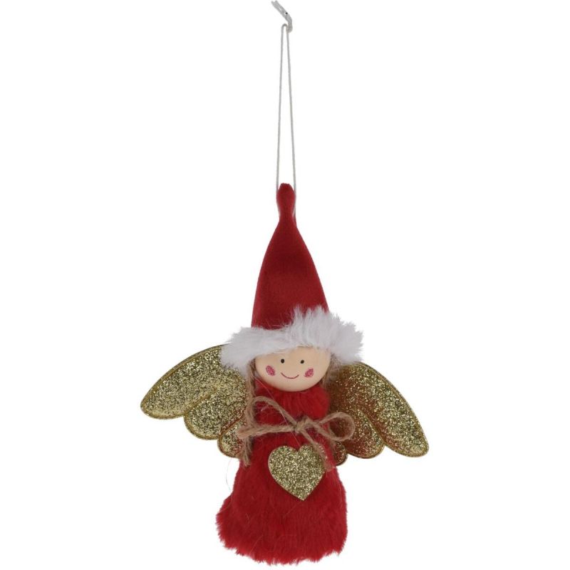 DECORATIVE BAUBLE PENDANT ANGEL 14CM RED
