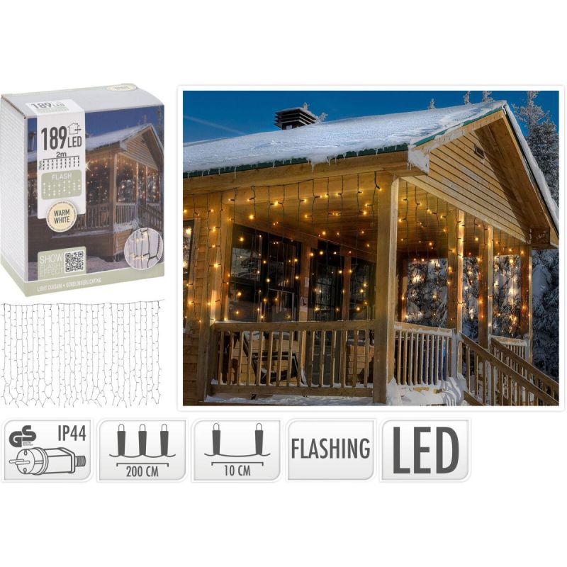 CHRISTMAS TREE LIGHTS LIGHT CURTAIN 200x70CM OUTDOOR LED WARM WHITE FLASH
