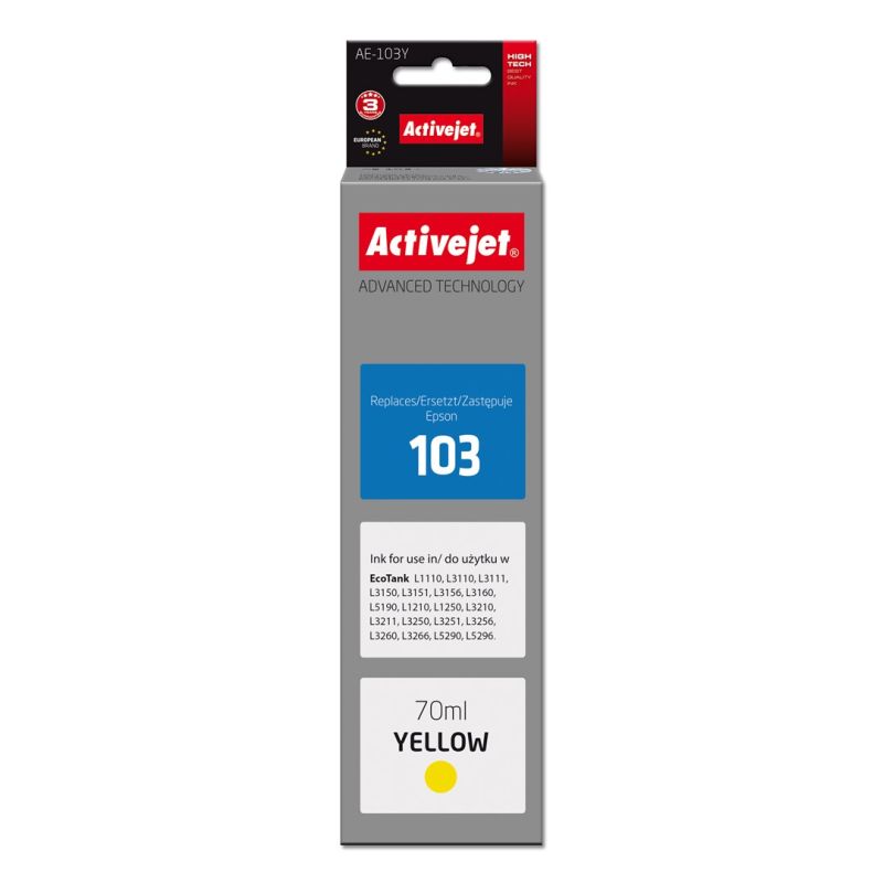 Activejet AE-103Y Ink Bottle (Replaces Epson 103 C13T00S44A; Supreme; 70 ml; Yellow)