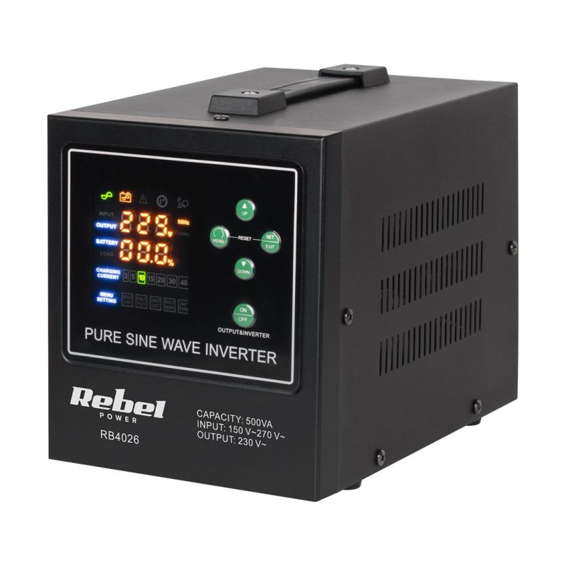 Rebel POWER-500-LFP4 emergency power supply - pure sine wave converter with charging function 12V 230V 500VA/300W