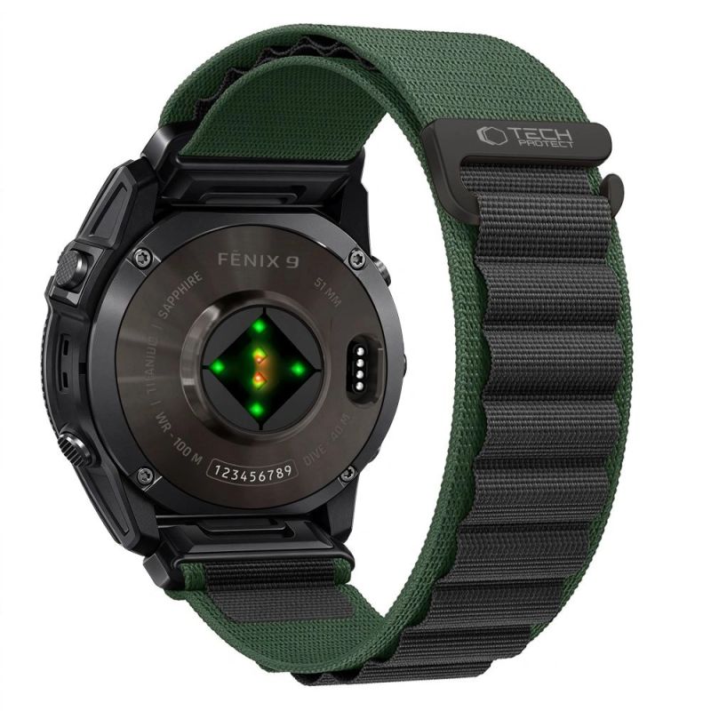 Tech-Protect Nylon Pro Strap for Garmin Fenix 5X / 5X Plus / 6X / 6X Pro / 7X / 8 / 8 Pro / 9 / 9 Pro (51 mm) – Black-Green