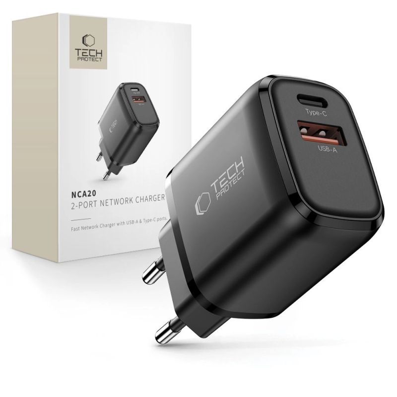 Tech-Protect NCA20 PD 20W / QC3.0 USB-A / USB-C wall charger - black