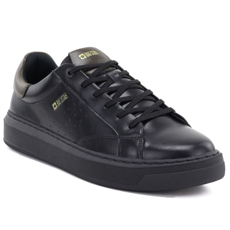 Men’s leather sports shoes, black sneakers Big Star UU174291