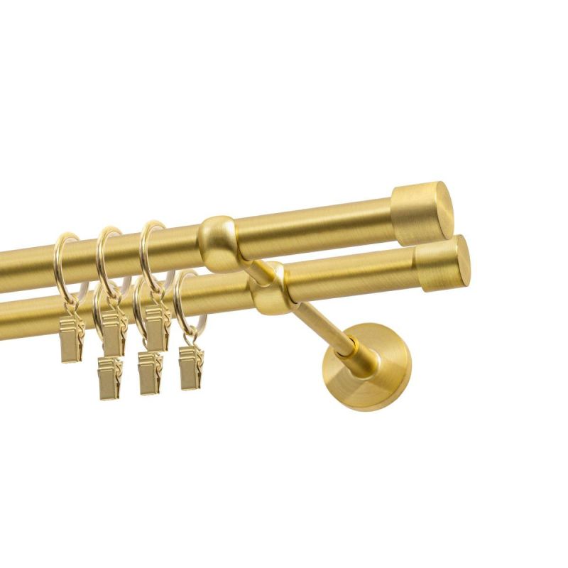 Double Curtain Rod Ø 19 mm Satin Brass 160 cm LUNA with Rings KOWALSKI