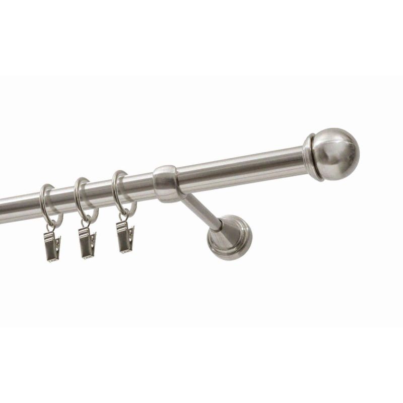 Single Curtain Rod Ø 19 mm in Stainless Steel Effect, 160 cm, MAX Finial with Rings, KOWALSKI
