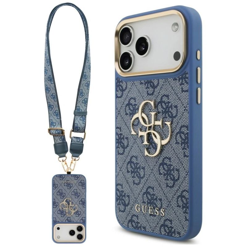 Guess 4G Big 4G Classic Logo Big Strap Metal Buttons Case for iPhone 18 Pro Max / 17 Pro Max – blue