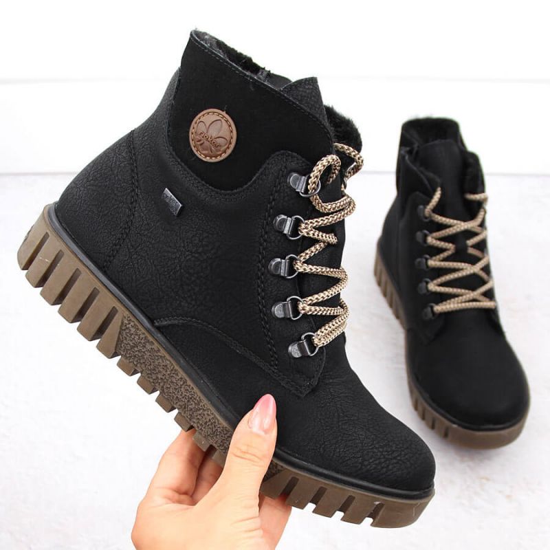 Waterproof black women's hiking ankle boots Rieker Y3433-00