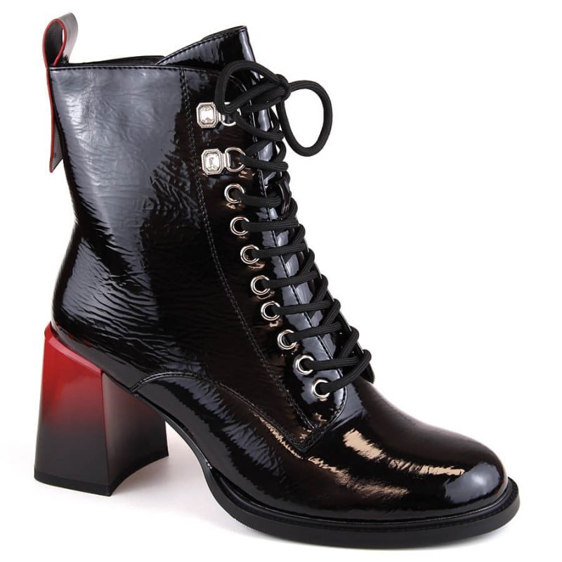 Patent high-heeled ankle boots..