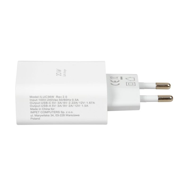 I-BOX C-36 PD20W USB-C + USB-A MAINS CHARGER