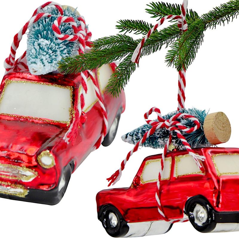 MOULDED GLASS CHRISTMAS BAUBLE CAR SASKA GIFT & DECOR