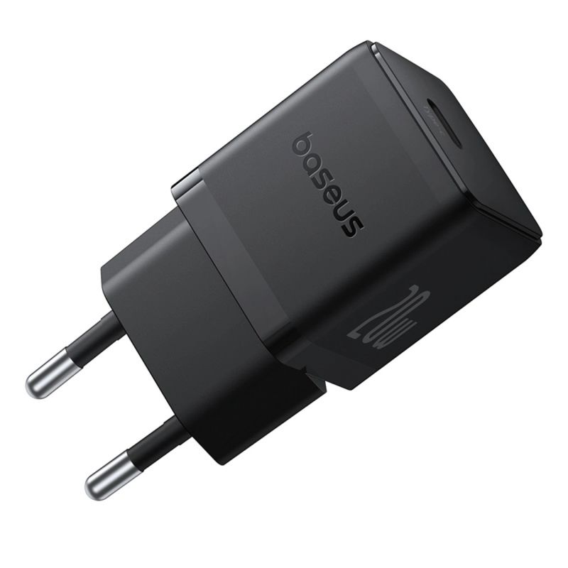 Baseus Palm 1C 20W Wall Charger (with Baseus Mini White USB-C 60W (20V/3A) 1m Cable) - Black
