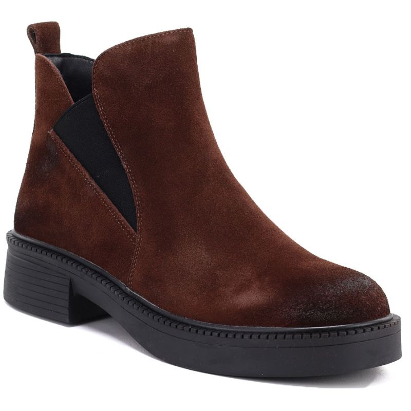 Women's leather ankle boots with a block heel, brown Vinceza 133128