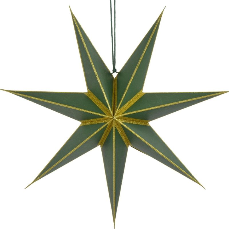 DECORATIVE HANGING PAPER STAR FSC 18x60CM GREEN 7 ARMS MICA