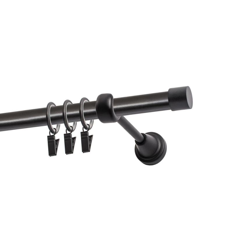 Single Curtain Rod Ø 19 mm, Black, 480 cm, LUNA, with Rings, KOWALSKI
