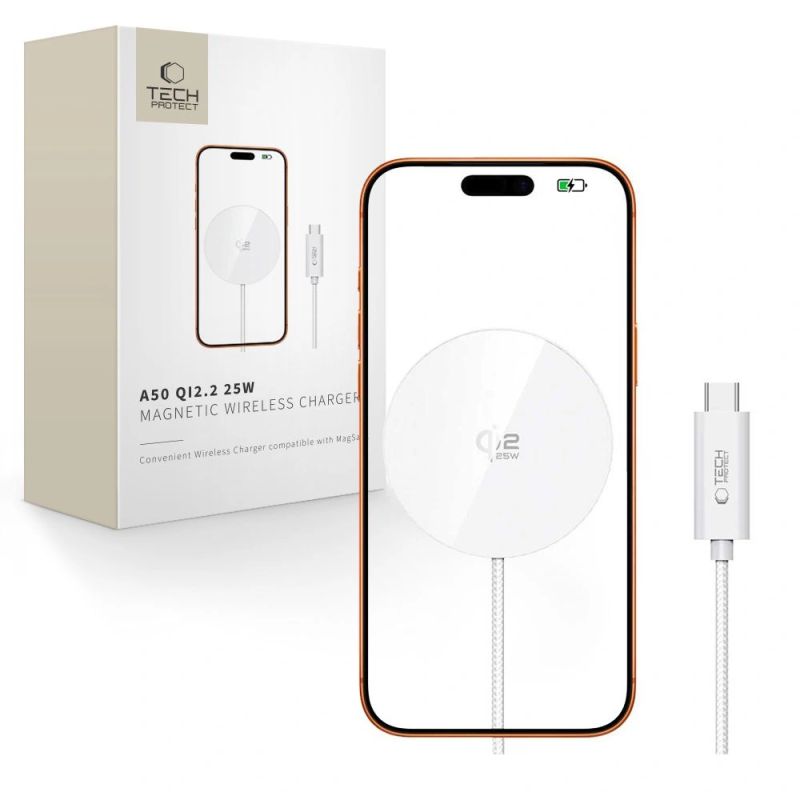 Tech-Protect A50 MagSafe 25W QI2.2 Wireless Charger - White