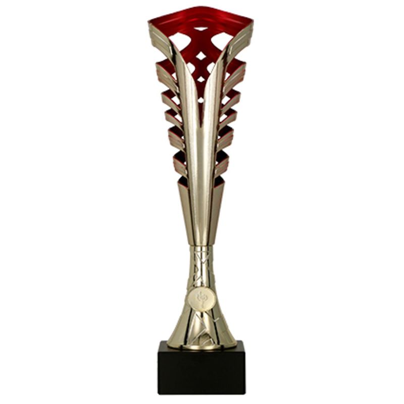 Gold and red plastic cup