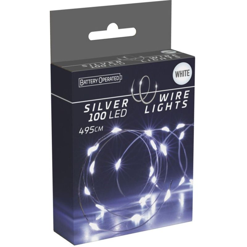 BATTERY-OPERATED WIRE LAMPS GARLAND 100 LED COOL WHITE