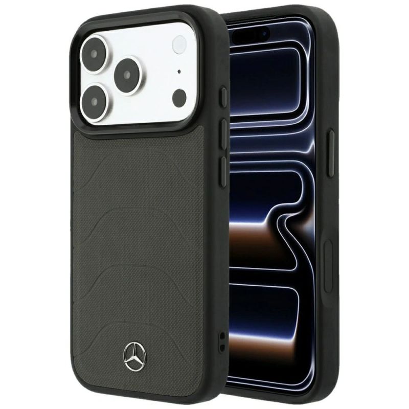 Mercedes Leather Mesh with Bow Line MagSafe Case for iPhone 18 Pro Max / 17 Pro Max - Dark Gray
