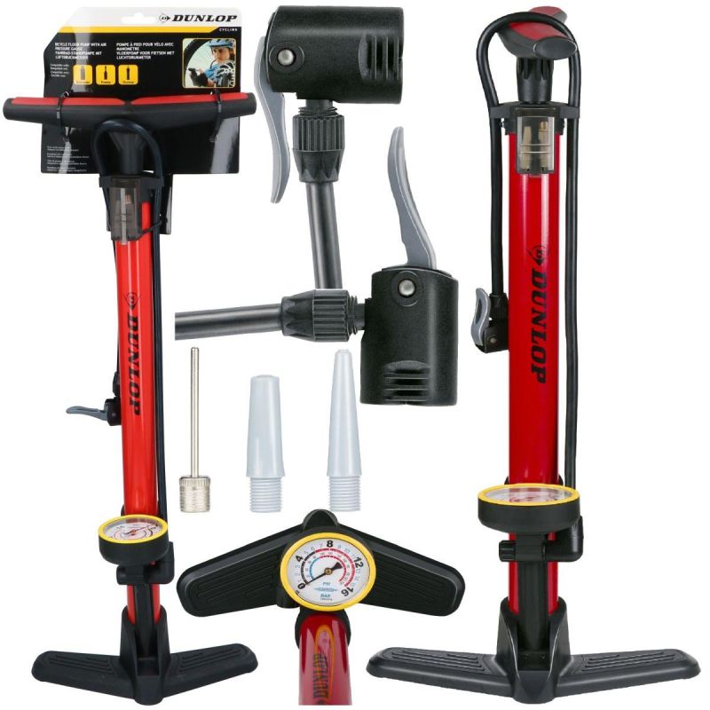 DUNLOP WORKSHOP BICYCLE PUMP 230 PSI (16 Bar) WITH MANOMETER RED
