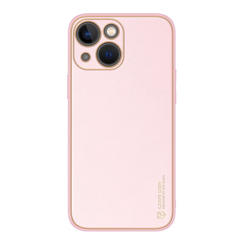 Dux Ducis Yolo iPhone 14 Plus case elegant pink faux leather cover