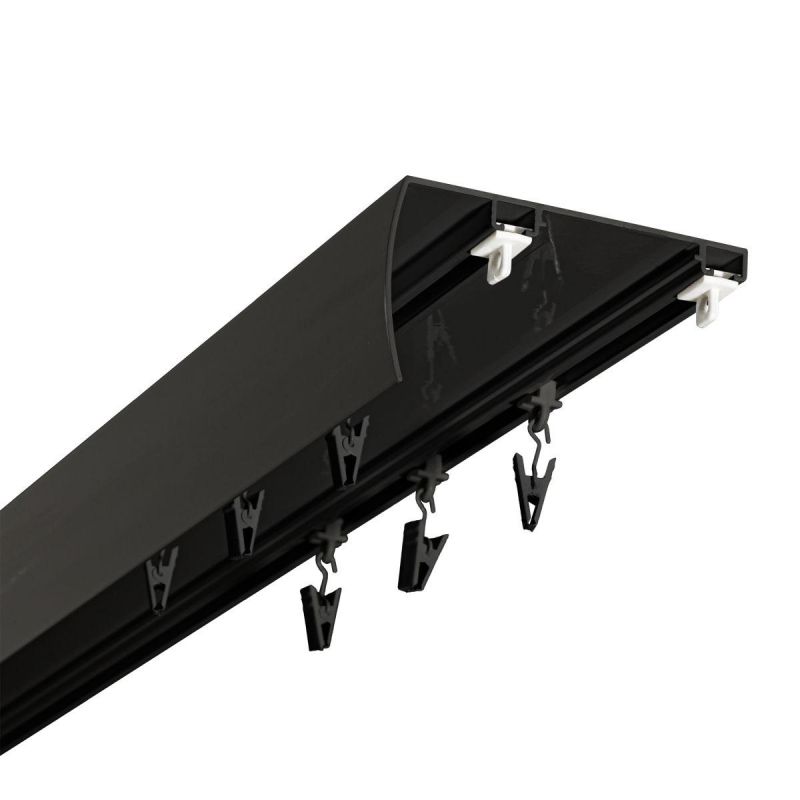 Double Black Aluminium Ceiling Curtain Track with Cover, Wide 102 mm Spacing Between Tracks, Gliders with Clips, 400 cm, KOWALSKI