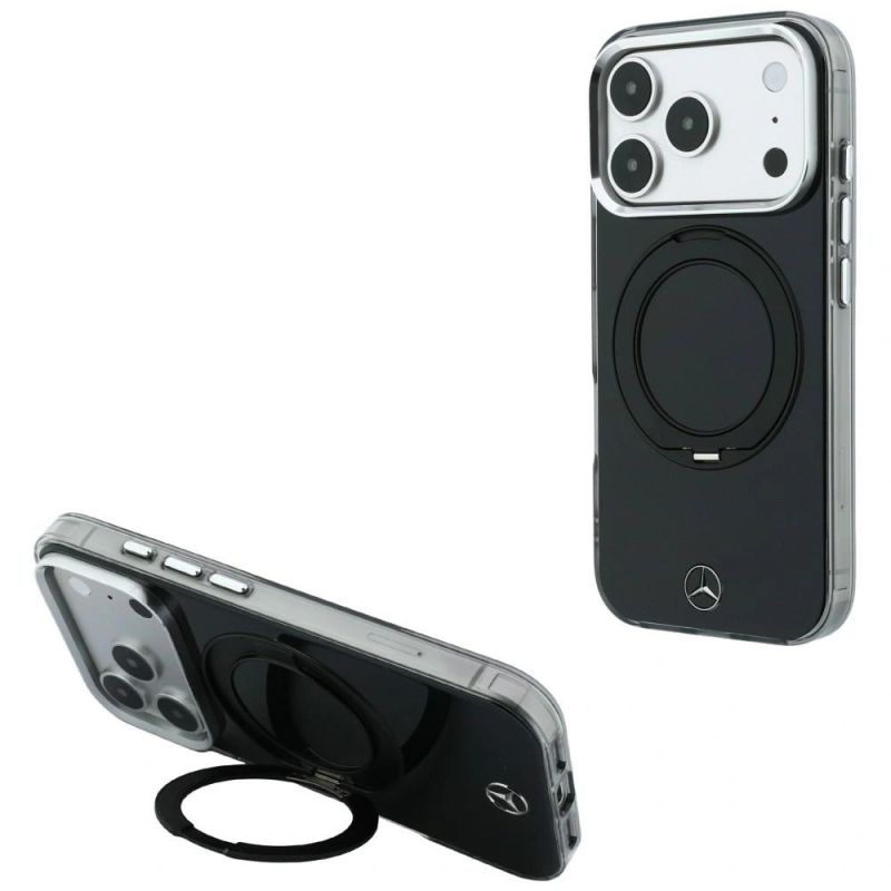 Mercedes Ring Stand Iconic Logo MagSafe Case for iPhone 18 Pro / 17 Pro - Black