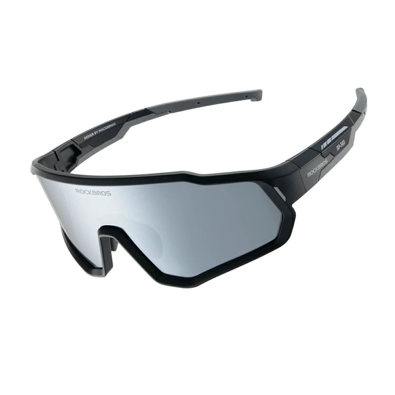 Rockbros SP383 Night Hunter Cycling Glasses - Black Sandblasted Frame, Polarized White Mirror Lenses