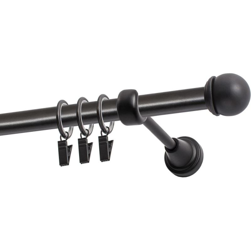 Single Curtain Rod Ø 19 mm Black 400 cm MAX Finial with Rings KOWALSKI