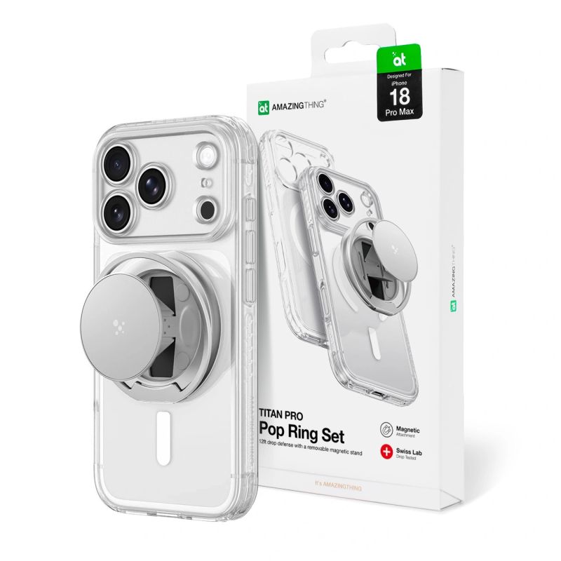 AmazingThing Titan Pro Pop Lens Case for iPhone 18 Pro Max with Camera Cover, Holder and Stand, MagSafe Compatible - Clear