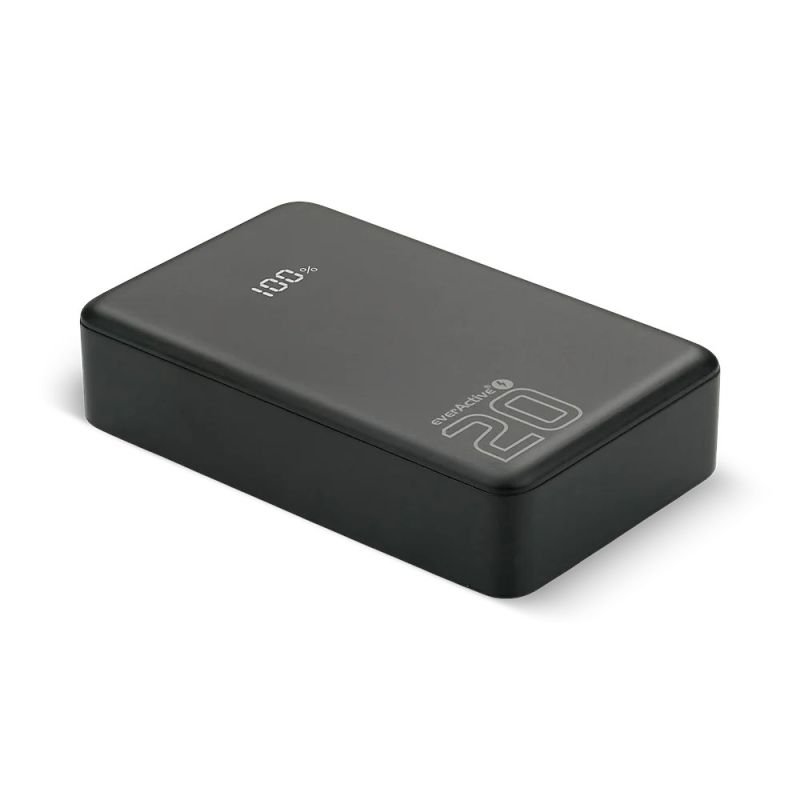 EVERACTIVE POWERBANK 20,000mAh, 1x USB, 2x USB-C, 20W, QC4+, LCD, BLACK EB-22QB
