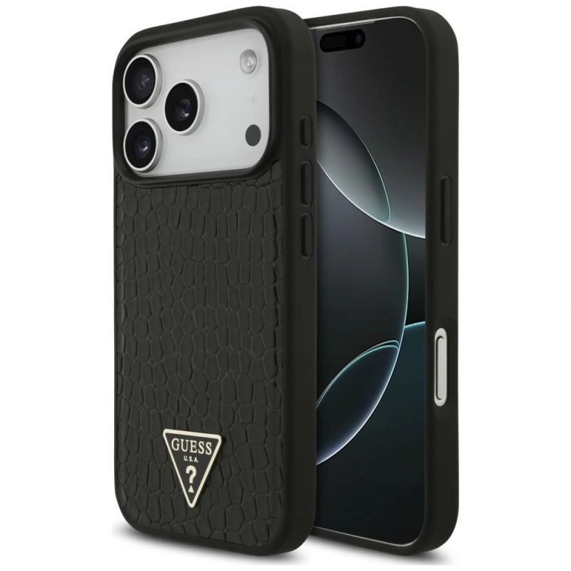 Guess Croco Triangle Logo MagSafe Case for iPhone 18 Pro / 17 Pro – black